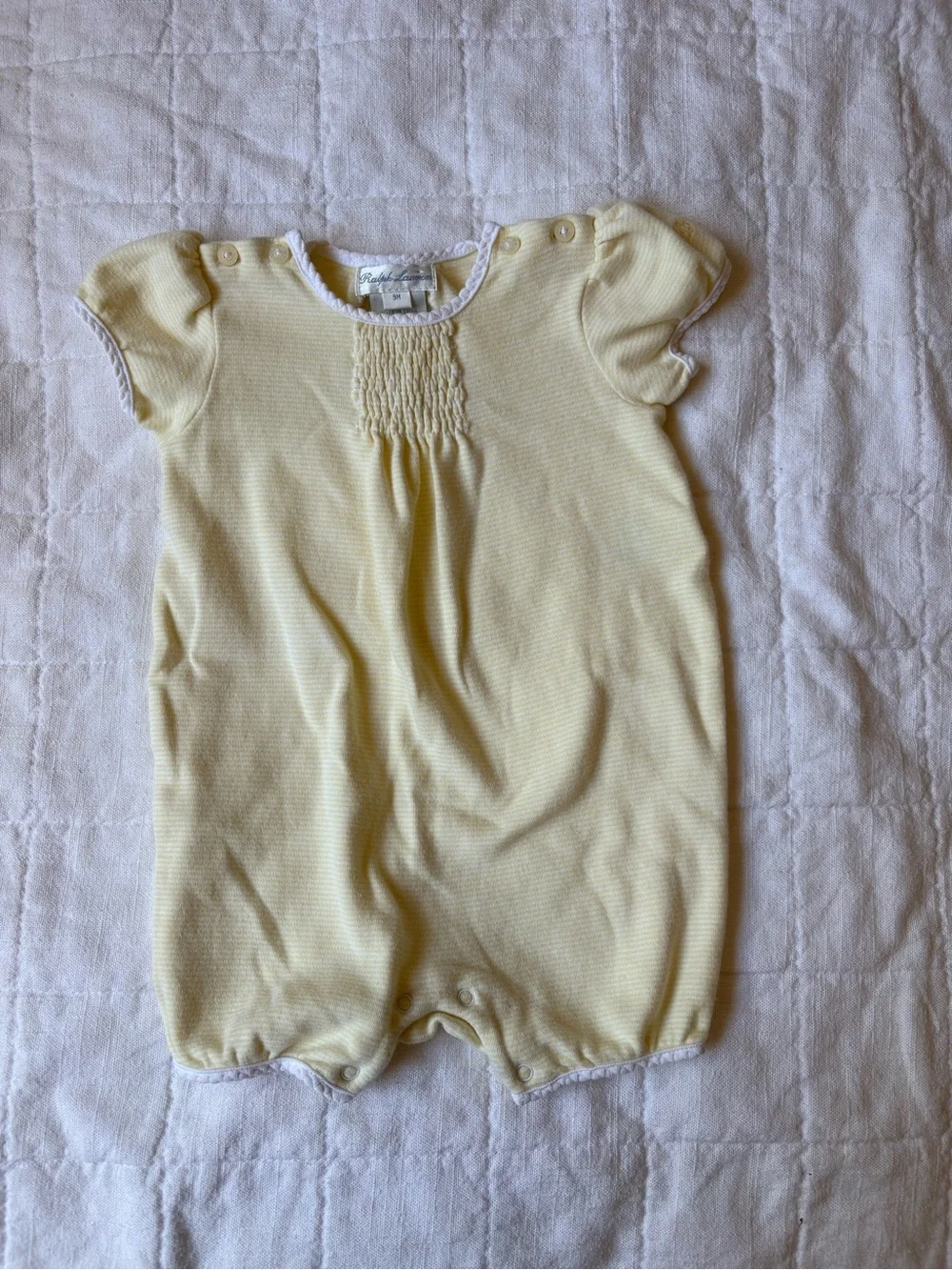 Ralph Lauren Smocked Classic Yellow Striped Baby Girl One-Piece Romper 9 Months